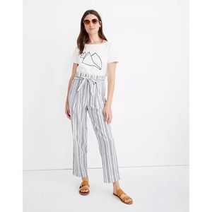 Linen-Cotton Paperbag Pants in Dark Baltic Stripe